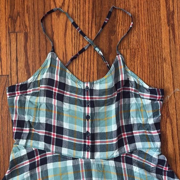 SO Brand Blue Plaid Crisscross Strap Sleeveless Button Front Dress – Size L NWT - Picture 2 of 4